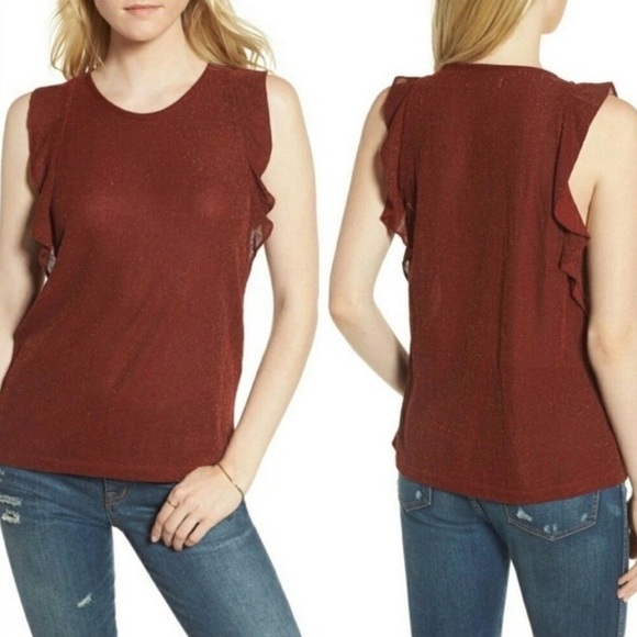Madewell Tops - NWT Madewell Metallic Ruffle Tank Top Copper/Rust Shimmer XXS
